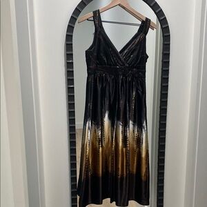 Empire Waist Black Gold Ombré Midi Dress